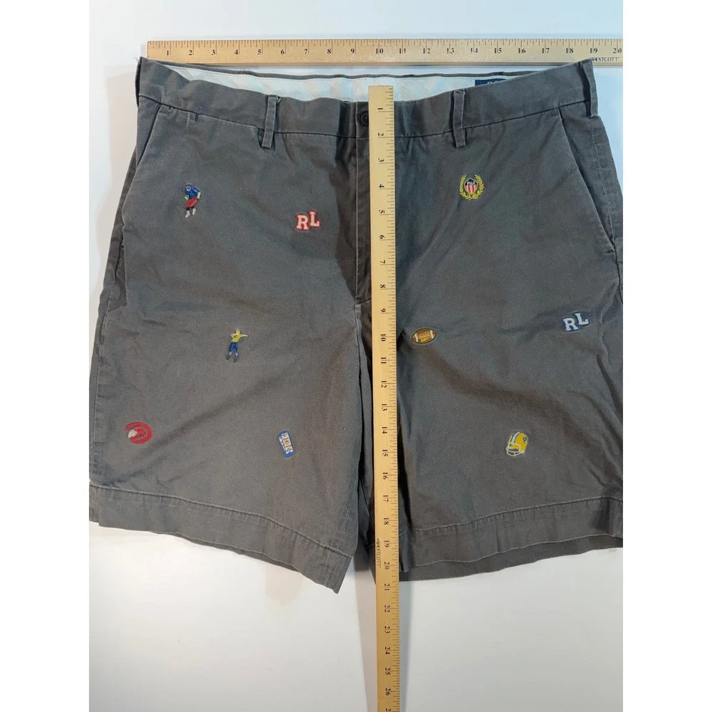Polo Ralph Lauren Mens 38 Grey Embroidered Football Chino Shorts Stretch Classic